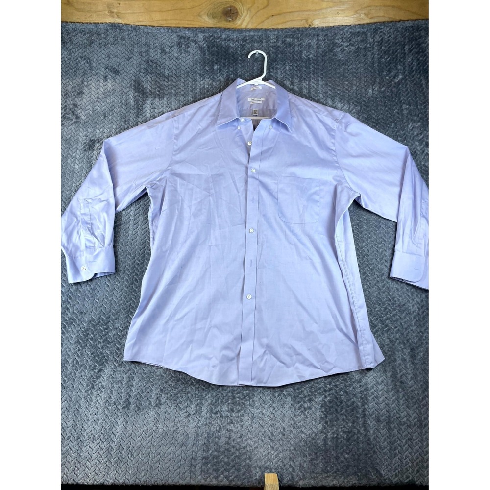 Van Heusen Dress Shirt Mens 17.5 32/33 Periwinkle Regular Fit Wrinkle Free Solid